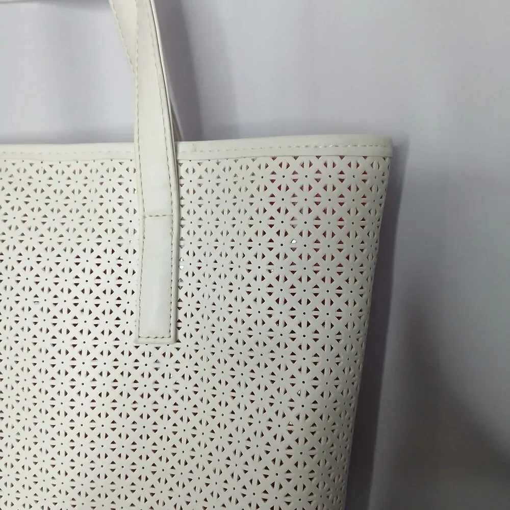 Ultra Chi Sturdy Textured Vinyl Tote Bag Large Shoulder Purse Summer Beach Pockt